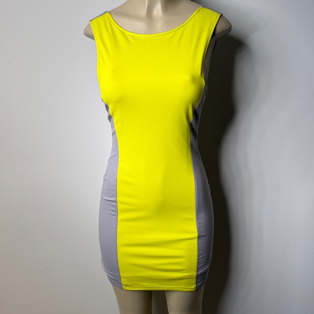 Neon Yellow & Gray Sleeveless Bodycon Mini Dress